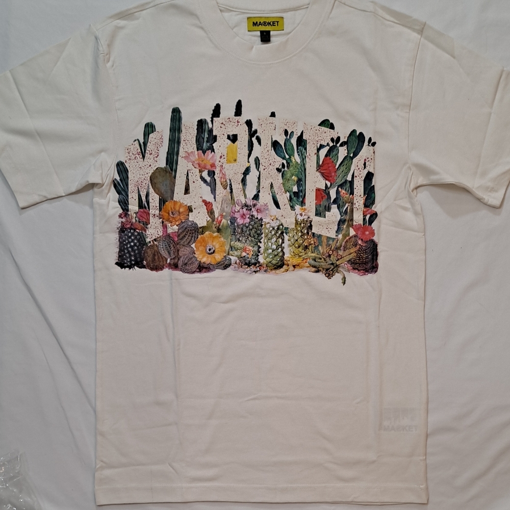 Market T-Shirt Men's Size Small White Catcus Arc Floral Print